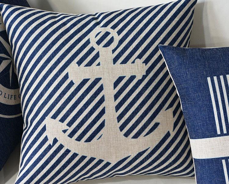Home Decorative Pillows Mediterranean Pillow Cover Blue Anchor Navigation Compass Sailboat Pillowcase Decorative Cushion Cover For Home Cover Sea Blue Compass Marine Ship Linen Pillow Case Cushion Cover 45x45CM