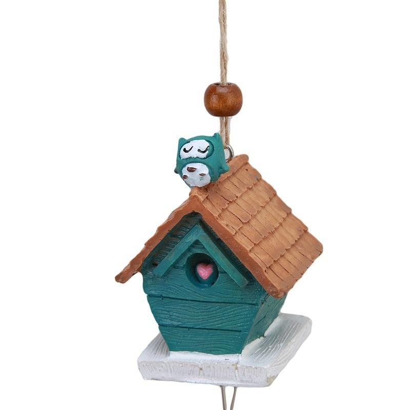 Home Garden Ornaments Bird House cage House Bamboo Outdoor Wooden Wind Chimes Painted Design With Birdhouse Crown Home Ornament Wind Chimes