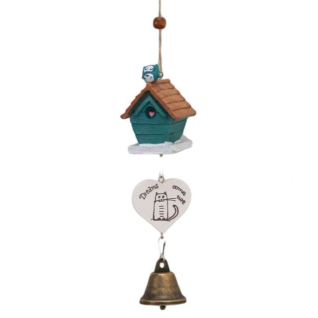 Home Garden Ornaments Bird House cage House Bamboo Outdoor Wooden Wind Chimes Painted Design With Birdhouse Crown Home Ornament Wind Chimes