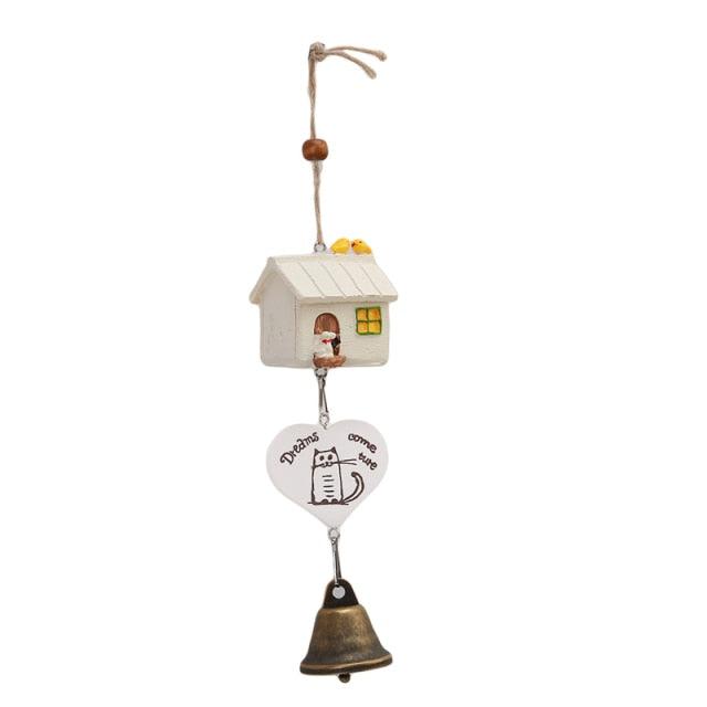 Home Garden Ornaments Bird House cage House Bamboo Outdoor Wooden Wind Chimes Painted Design With Birdhouse Crown Home Ornament Wind Chimes