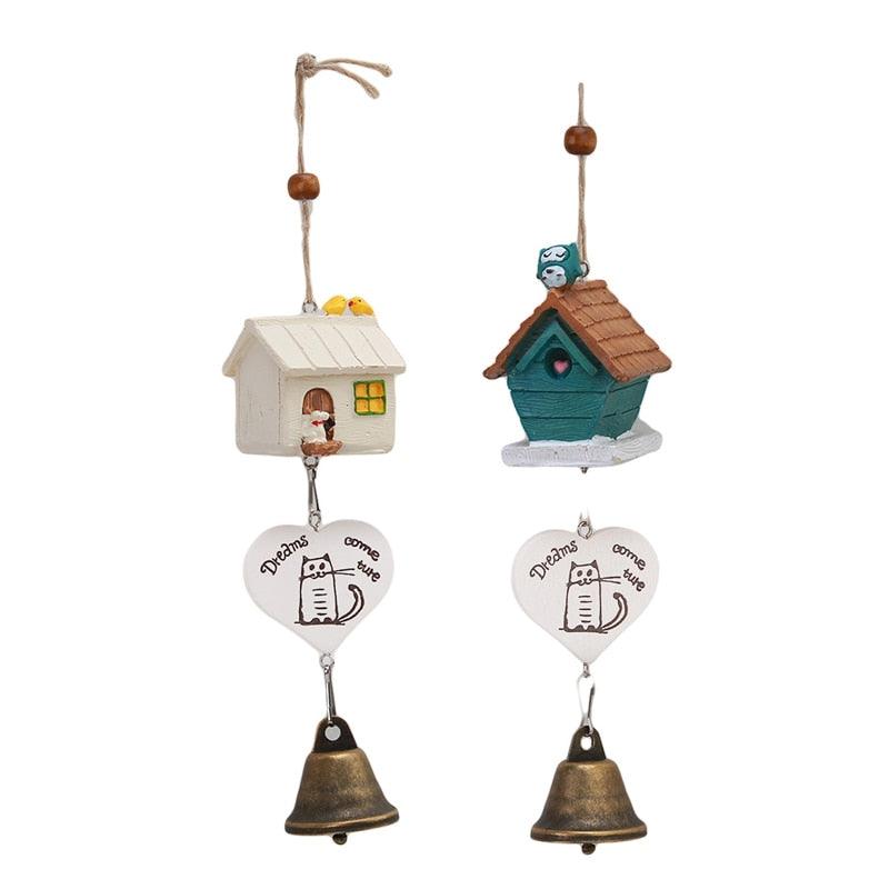 Home Garden Ornaments Bird House cage House Bamboo Outdoor Wooden Wind Chimes Painted Design With Birdhouse Crown Home Ornament Wind Chimes