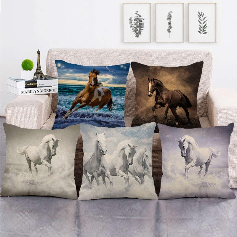Horse Print Throw Pillow Covers Decorative Pillowcase Square Cushion Covers For Home Sofa Bedroom Livingroom Throw Pillow Covers Horse Herd Run in Desert Sand Storm Against Dramatic Sky Decor Linen Pillow Cases 45X45CM