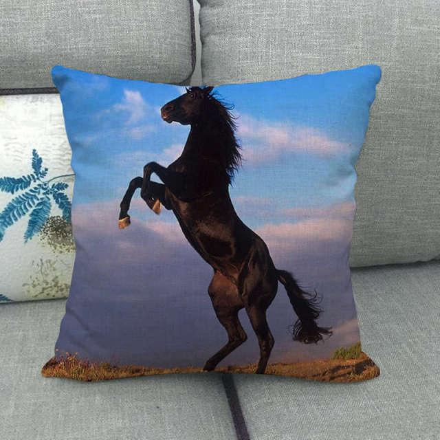 Horse Print Throw Pillow Covers Decorative Pillowcase Square Cushion Covers For Home Sofa Bedroom Livingroom Throw Pillow Covers Horse Herd Run in Desert Sand Storm Against Dramatic Sky Decor Linen Pillow Cases 45X45CM