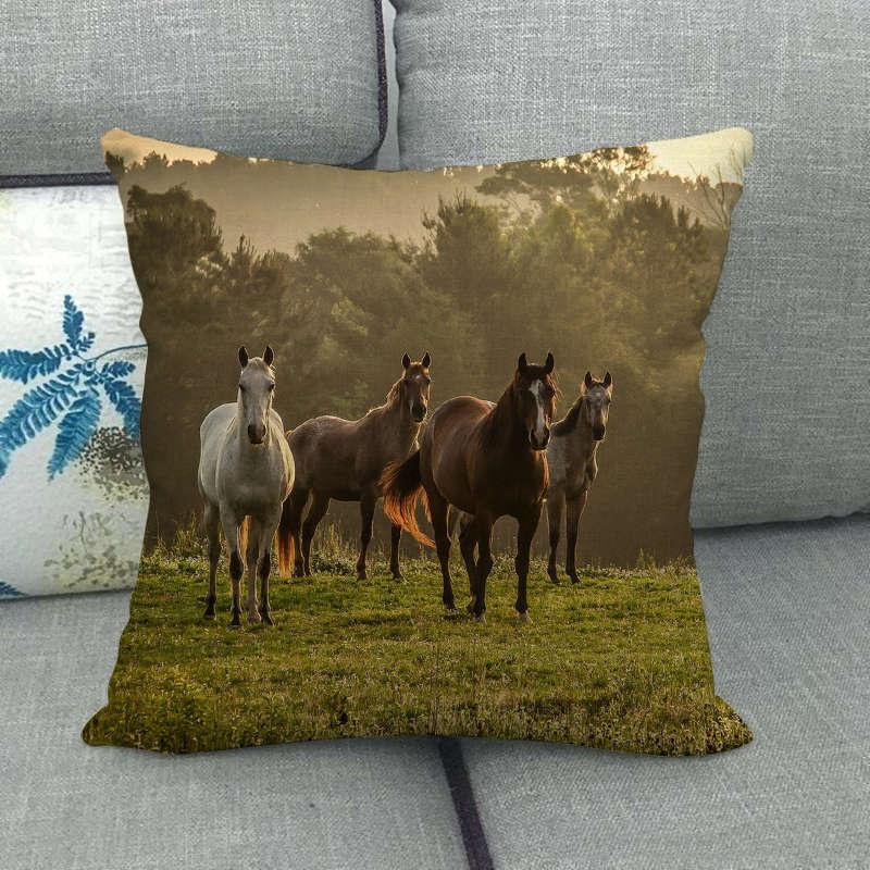 Horse Print Throw Pillow Covers Decorative Pillowcase Square Cushion Covers For Home Sofa Bedroom Livingroom Throw Pillow Covers Horse Herd Run in Desert Sand Storm Against Dramatic Sky Decor Linen Pillow Cases 45X45CM