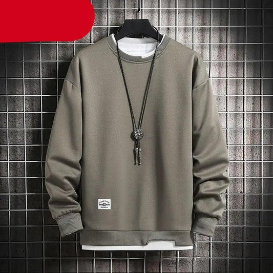 Hot New Spring Autumn Solid Color Casual Men Sweatshirts Men Fashion Mens Casual Sweatshirts Hoodie Men Two Pieces O-Neck Sweatshirt