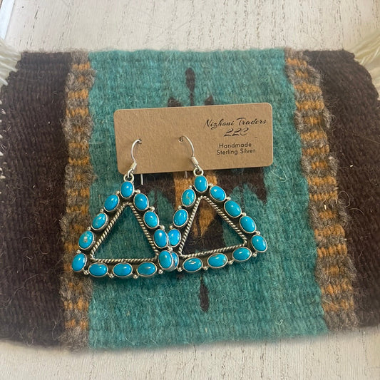 Beautiful Handmade Sleeping Beauty Turquoise Triangle Wire Dangle Earrings By Dan Dodson