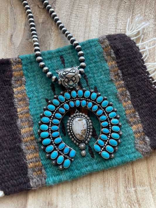 Handcrafted Sterling Silver, Turquoise & White Buffalo Naja Pendant Signed