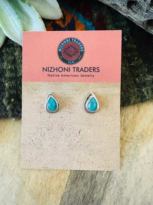 Handcrafted Turquoise & Sterling Silver Teardrop Stud Earrings