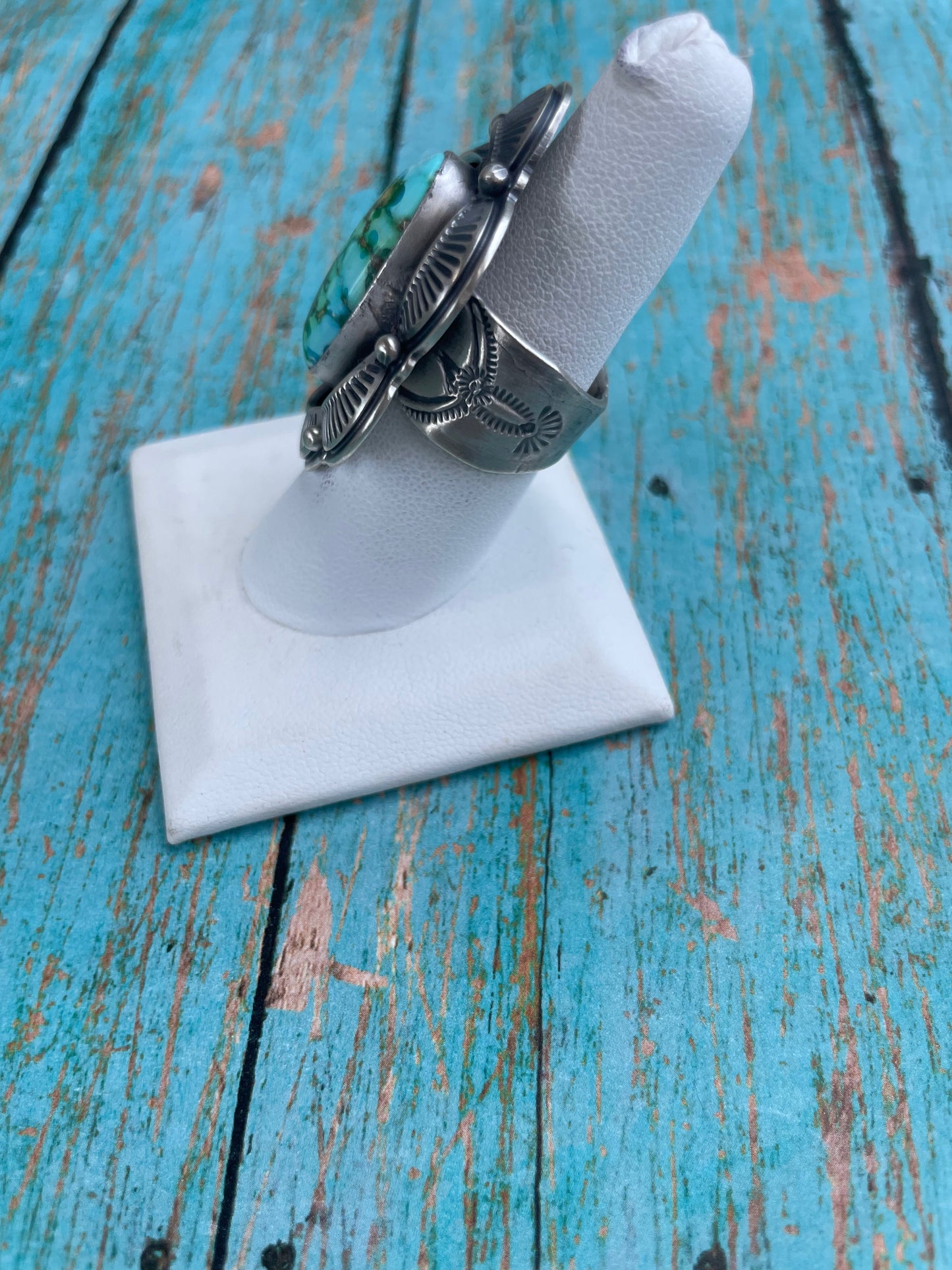 Navajo Sonoran Mountain Turquoise And Sterling Silver Statement Ring Size 7