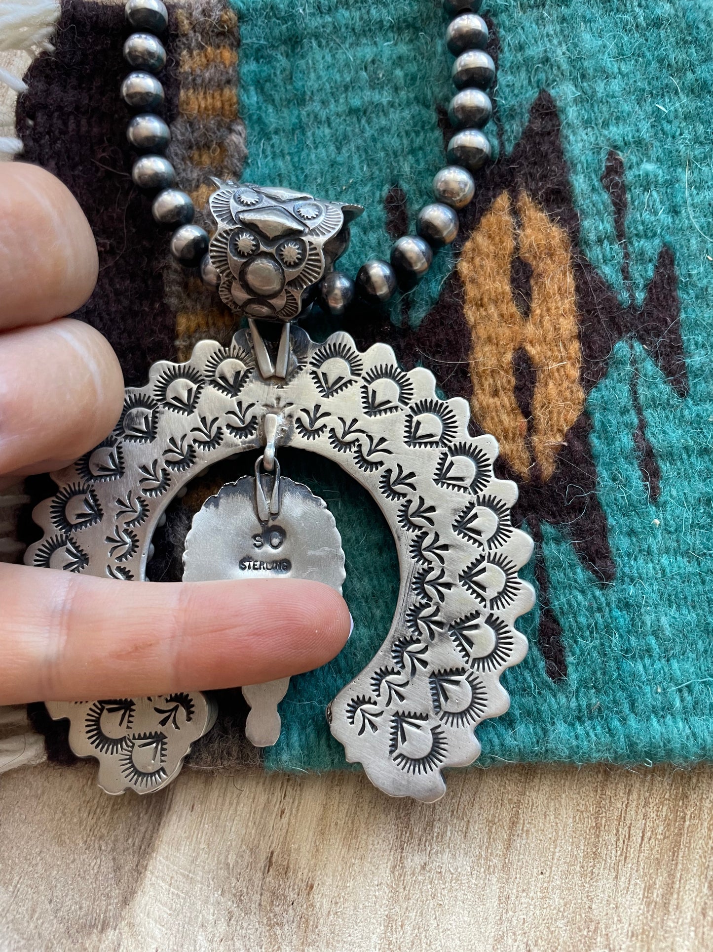 Handcrafted Sterling Silver, Turquoise & White Buffalo Naja Pendant Signed