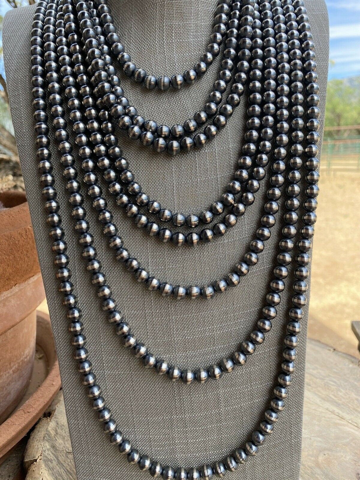 Handcrafted 8mm Sterling Silver Pearl Style Beaded Necklace