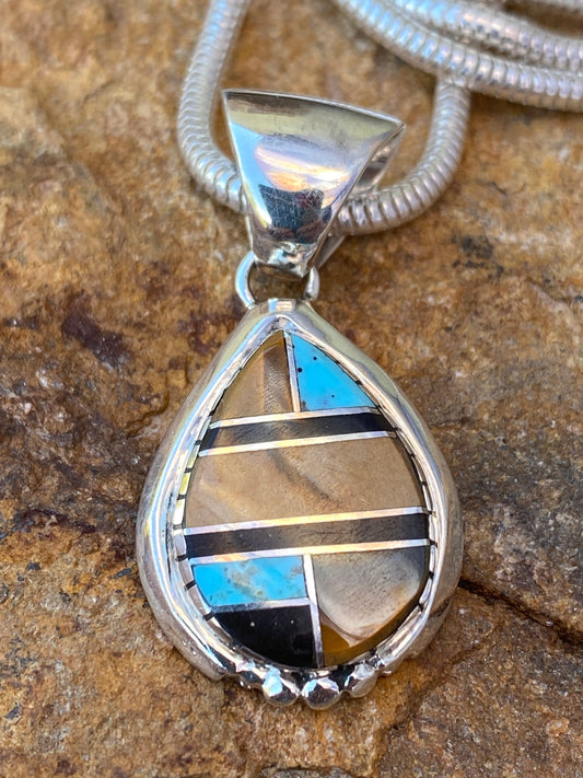 Handcrafted Turquoise petrified wood Pendant