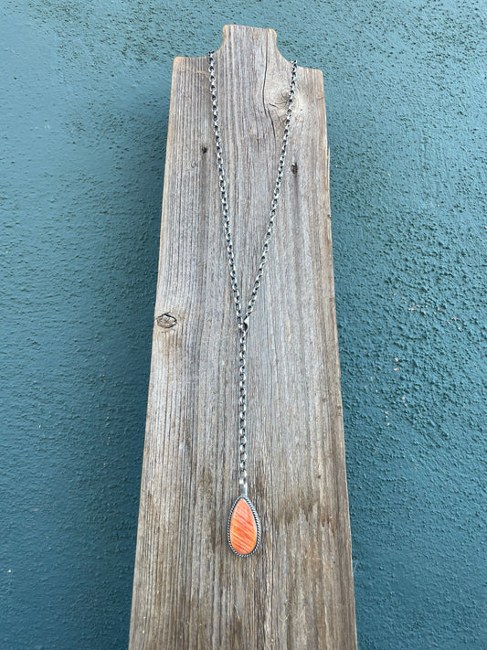 Navajo Handmade Orange Spiny And Sterling Silver Necklace By Emer Thompson