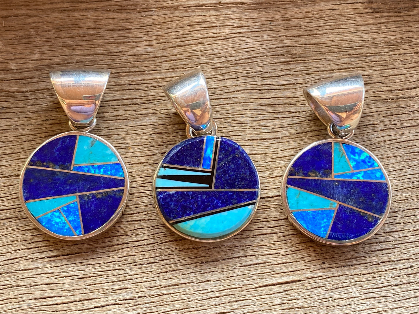 Handcrafted Lapis, Turquoise, Blue Opal Small Circle Pendant