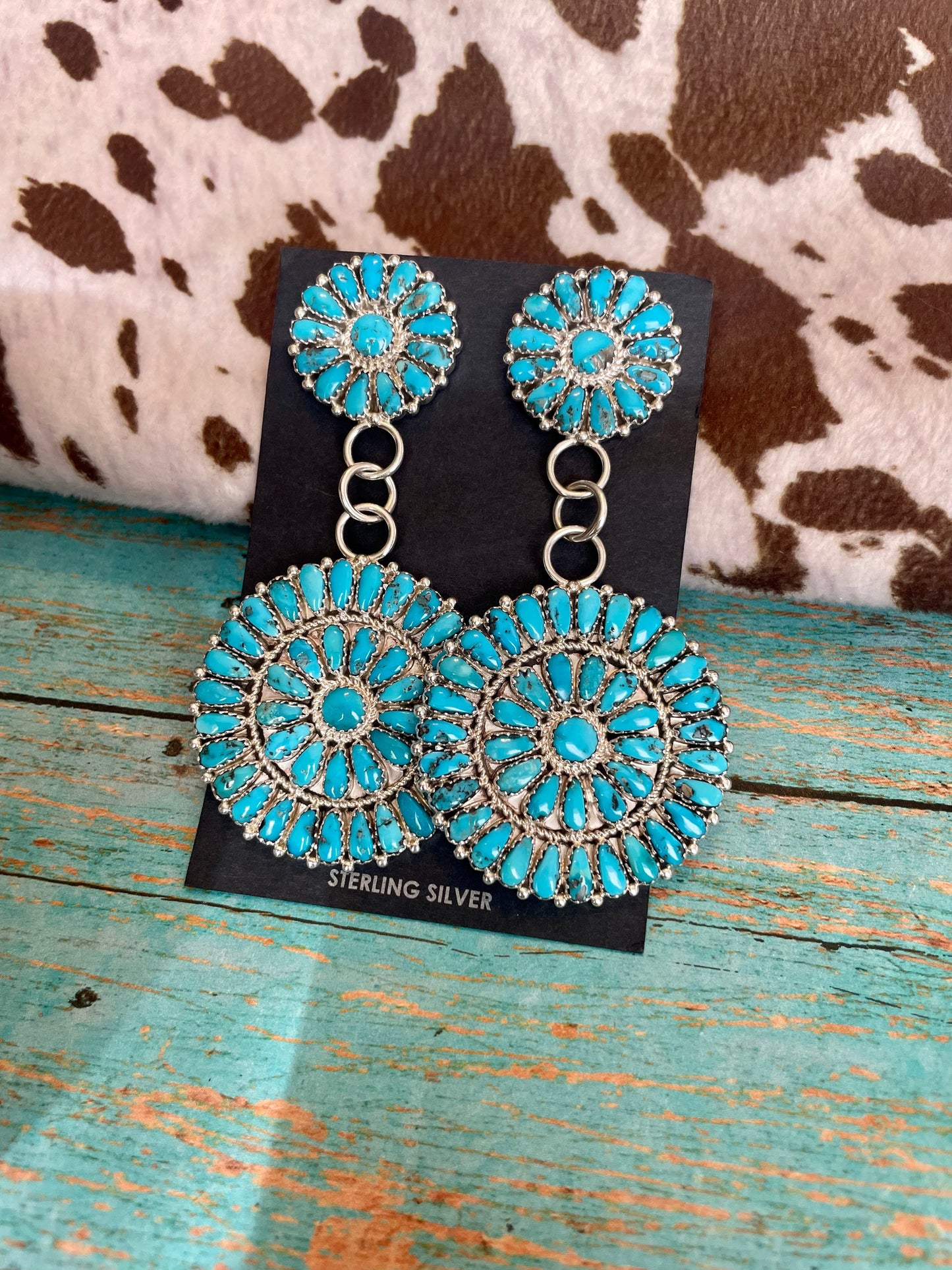 Navajo Sleeping Beauty Turquoise Sterling Silver Dangle Earrings