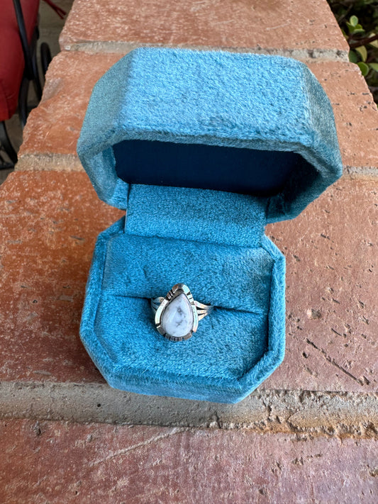 Handcrafted Sterling Silver & White Buffalo Teardrop Ring