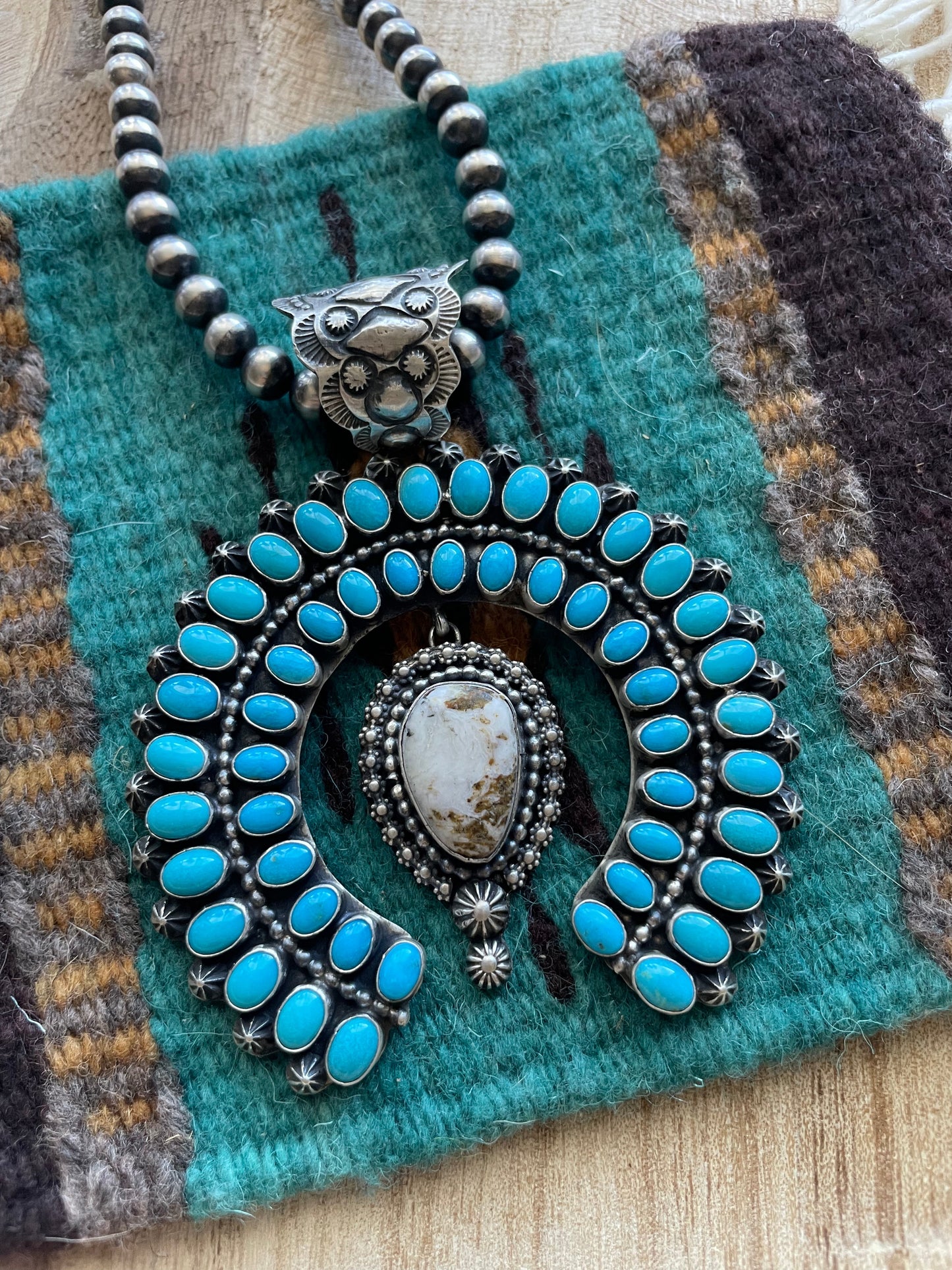 Handcrafted Sterling Silver, Turquoise & White Buffalo Naja Pendant Signed