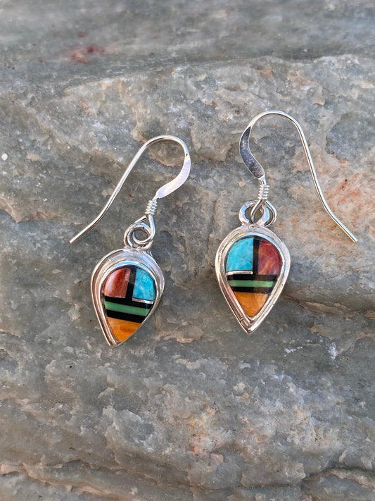 Handcrafted Turquoise Orange Spiny Drop Dangle Earrings