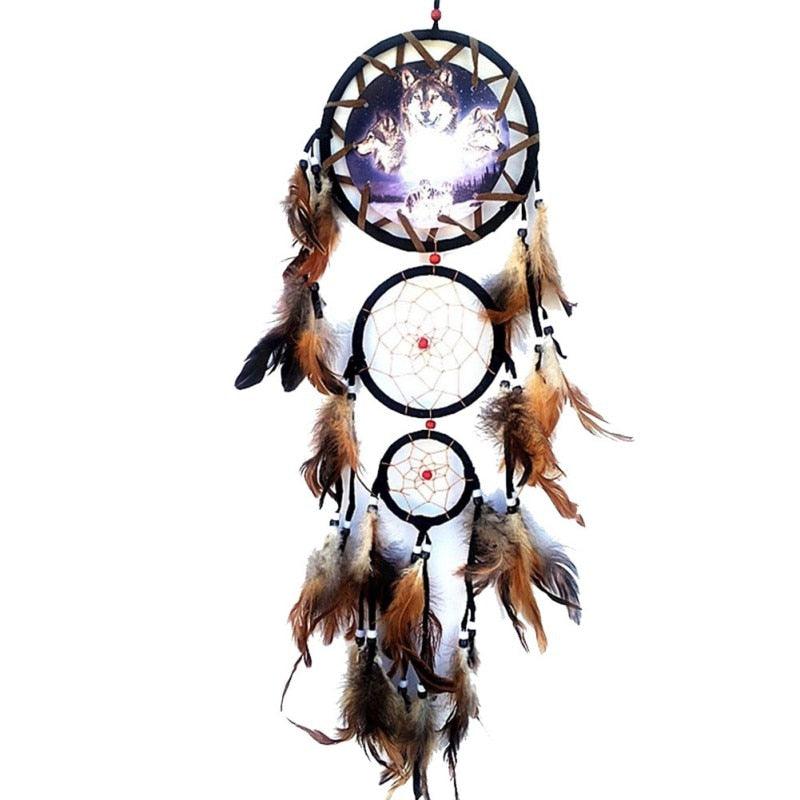 Indian Wolf Dream Catcher With Brown Feathers Dream-catcher Bead Beautiful Home Hanging Decoration Fashion Handmade Ornament Gift Wall Decor For Bedroom Festival Celebration Boho Moon Dream Catcher