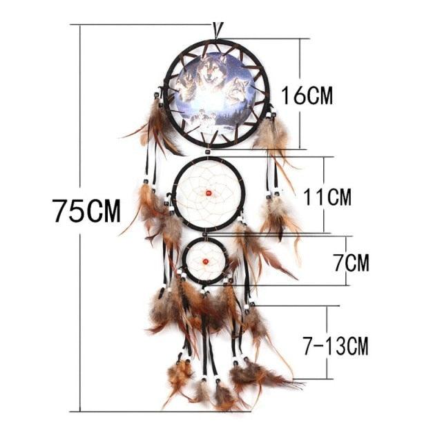 Indian Wolf Dream Catcher With Brown Feathers Dream-catcher Bead Beautiful Home Hanging Decoration Fashion Handmade Ornament Gift Wall Decor For Bedroom Festival Celebration Boho Moon Dream Catcher