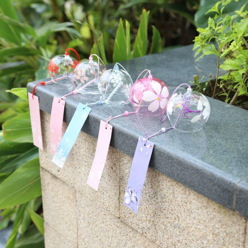 Japan Style Hand-paint Sakura Glass Wind Chimes Creative Gifts Painted Window & Door Hanging Bells Decorations Hanging Wind Chime Pendant Label Chimes Wind Bells Gift For Mom Home