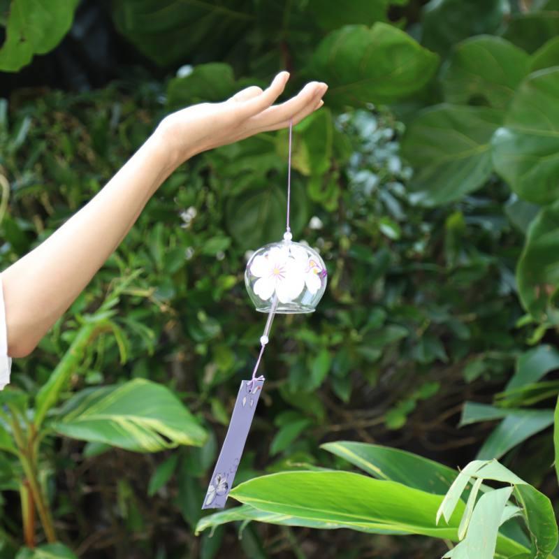 Japan Style Hand-paint Sakura Glass Wind Chimes Creative Gifts Painted Window & Door Hanging Bells Decorations Hanging Wind Chime Pendant Label Chimes Wind Bells Gift For Mom Home