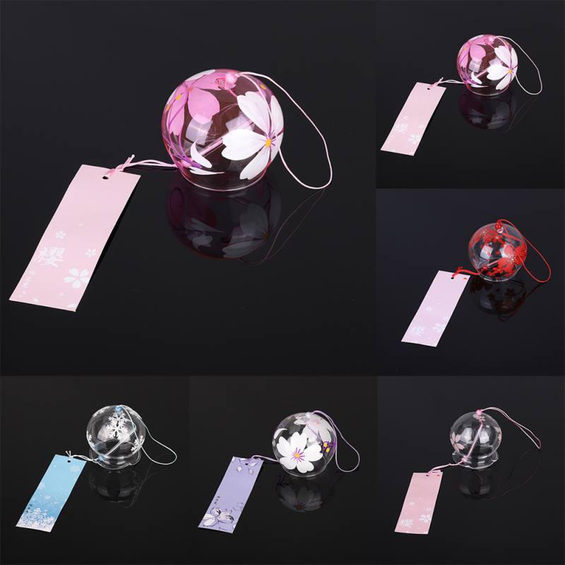 Japan Style Hand-paint Sakura Glass Wind Chimes Creative Gifts Painted Window & Door Hanging Bells Decorations Hanging Wind Chime Pendant Label Chimes Wind Bells Gift For Mom Home
