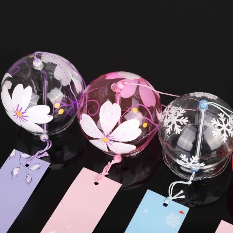 Japan Style Hand-paint Sakura Glass Wind Chimes Creative Gifts Painted Window & Door Hanging Bells Decorations Hanging Wind Chime Pendant Label Chimes Wind Bells Gift For Mom Home