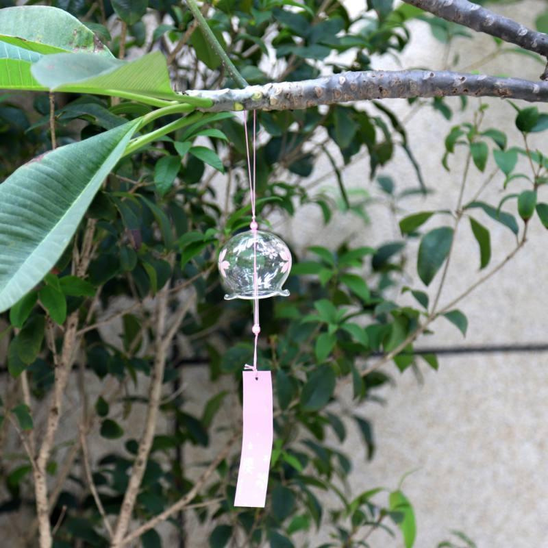 Japan Style Hand-paint Sakura Glass Wind Chimes Creative Gifts Painted Window & Door Hanging Bells Decorations Hanging Wind Chime Pendant Label Chimes Wind Bells Gift For Mom Home