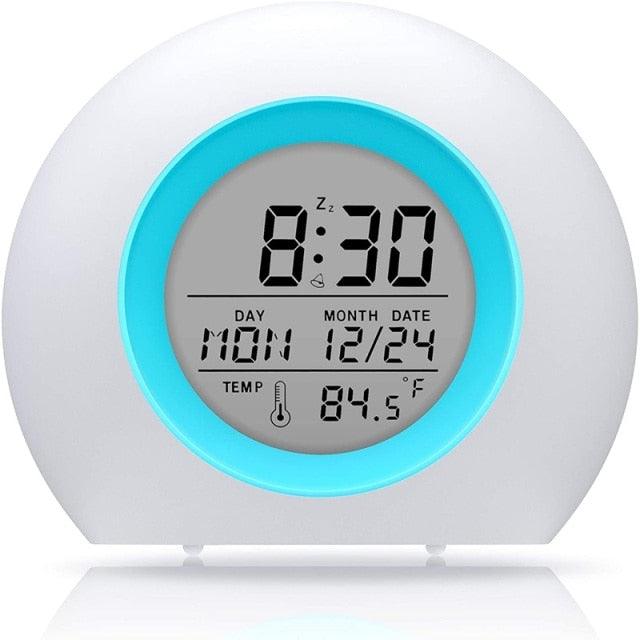 Kids Digital Alarm Clock 7 Color Night Light Snooze Temperature Detect Children Sleep Bedside Color Night Light Snooze Temperature Detect for Toddler Children Boys and Girls Students to Wake up at Bedroom Bedside Cute Wake Up Timer Alarm Clock