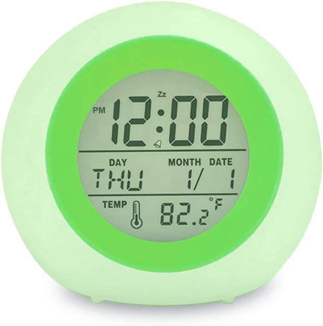 Kids Digital Alarm Clock 7 Color Night Light Snooze Temperature Detect Children Sleep Bedside Color Night Light Snooze Temperature Detect for Toddler Children Boys and Girls Students to Wake up at Bedroom Bedside Cute Wake Up Timer Alarm Clock