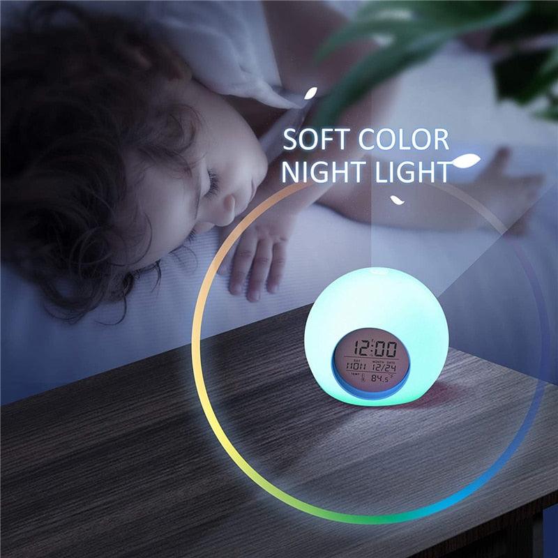 Kids Digital Alarm Clock 7 Color Night Light Snooze Temperature Detect Children Sleep Bedside Color Night Light Snooze Temperature Detect for Toddler Children Boys and Girls Students to Wake up at Bedroom Bedside Cute Wake Up Timer Alarm Clock