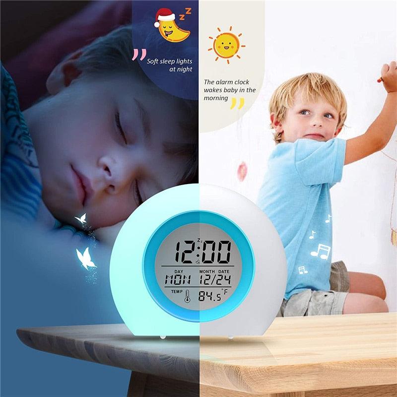 Kids Digital Alarm Clock 7 Color Night Light Snooze Temperature Detect Children Sleep Bedside Color Night Light Snooze Temperature Detect for Toddler Children Boys and Girls Students to Wake up at Bedroom Bedside Cute Wake Up Timer Alarm Clock