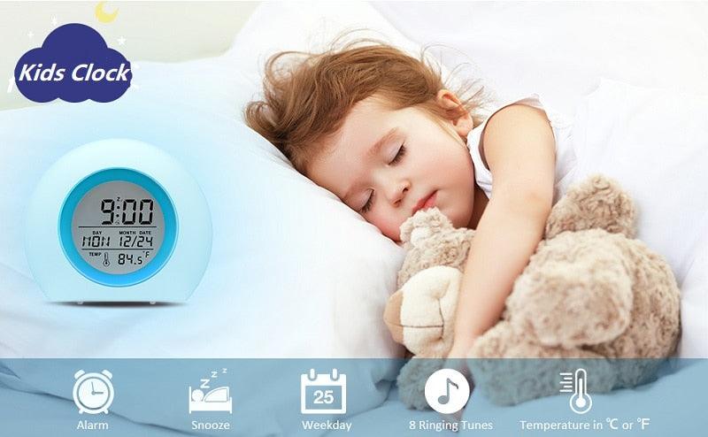 Kids Digital Alarm Clock 7 Color Night Light Snooze Temperature Detect Children Sleep Bedside Color Night Light Snooze Temperature Detect for Toddler Children Boys and Girls Students to Wake up at Bedroom Bedside Cute Wake Up Timer Alarm Clock