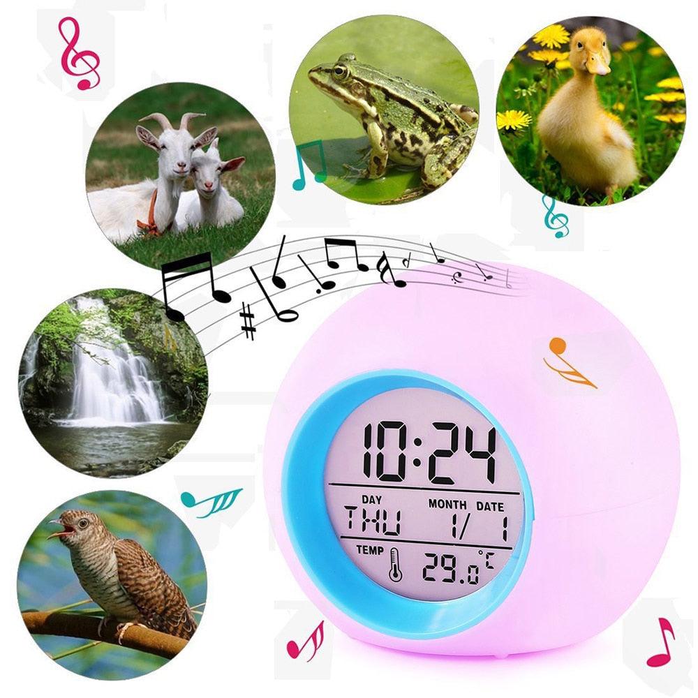Kids Digital Alarm Clock 7 Color Night Light Snooze Temperature Detect Children Sleep Bedside Color Night Light Snooze Temperature Detect for Toddler Children Boys and Girls Students to Wake up at Bedroom Bedside Cute Wake Up Timer Alarm Clock