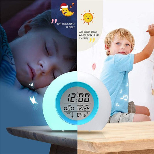 Kids Digital Alarm Clock 7 Color Night Light Snooze Temperature Detect Children Sleep Bedside Color Night Light Snooze Temperature Detect for Toddler Children Boys and Girls Students to Wake up at Bedroom Bedside Cute Wake Up Timer Alarm Clock