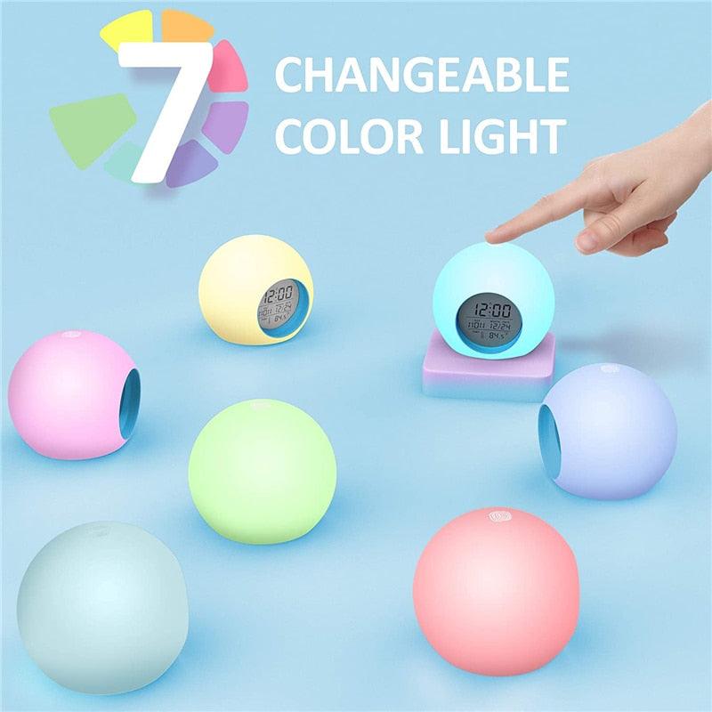 Kids Digital Alarm Clock 7 Color Night Light Snooze Temperature Detect Children Sleep Bedside Color Night Light Snooze Temperature Detect for Toddler Children Boys and Girls Students to Wake up at Bedroom Bedside Cute Wake Up Timer Alarm Clock