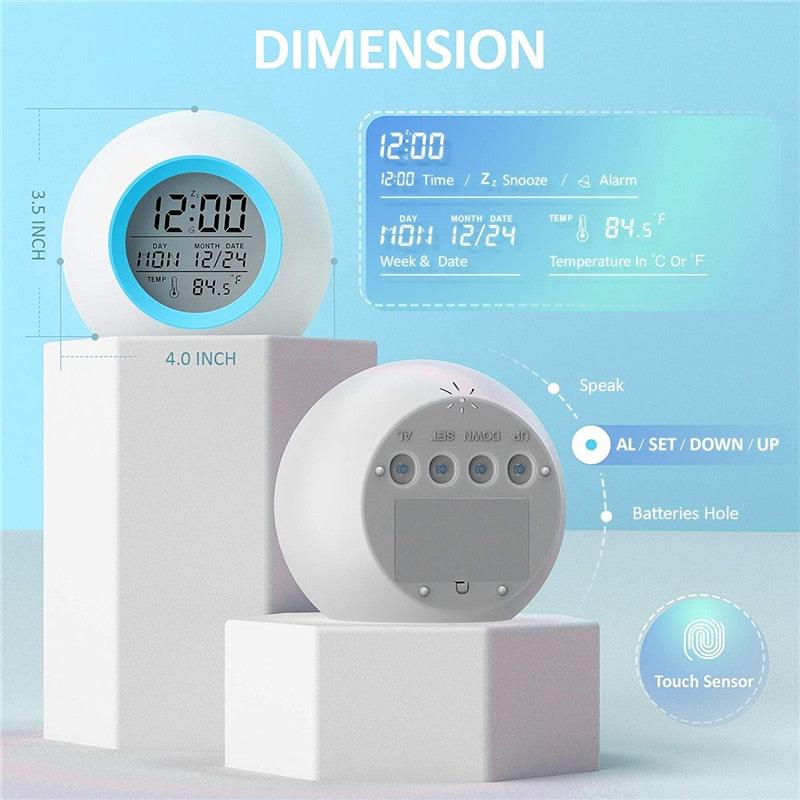 Kids Digital Alarm Clock 7 Color Night Light Snooze Temperature Detect Children Sleep Bedside Color Night Light Snooze Temperature Detect for Toddler Children Boys and Girls Students to Wake up at Bedroom Bedside Cute Wake Up Timer Alarm Clock