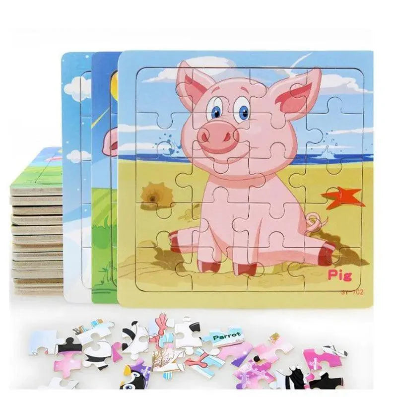 Kids Puzzle Toy Animals and Vehicle Wooden Puzzles Jigsaw Baby Educational Learning Toys for Children Gift