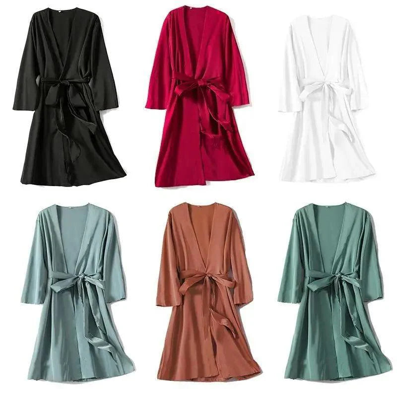 Ladies Fashion Red Soft Short Sleepwear For Women Trendy Women's Comfortable V Neck Bathrobe  Bridesmaid Bride Party Robes