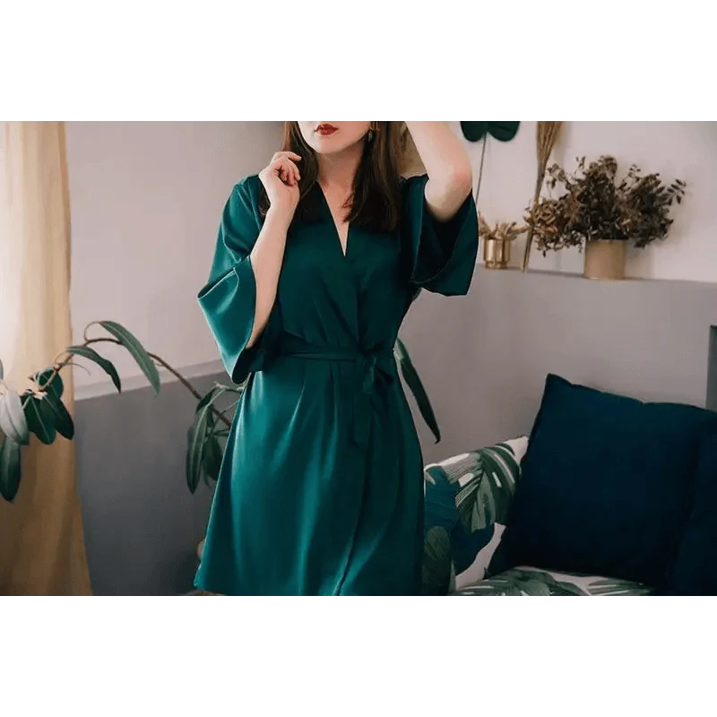 Ladies Fashion Red Soft Short Sleepwear For Women Trendy Women's Comfortable V Neck Bathrobe  Bridesmaid Bride Party Robes