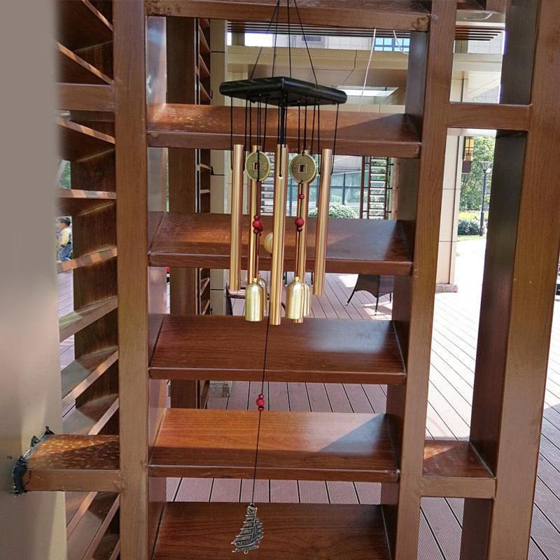 Large Copper Money Pendant Wind Chime Tubes Bells Copper Metal Pipe Chime Large Wind Chimes Bells Tubes Pendant Balcony Outdoor Yard Garden Home Decoration