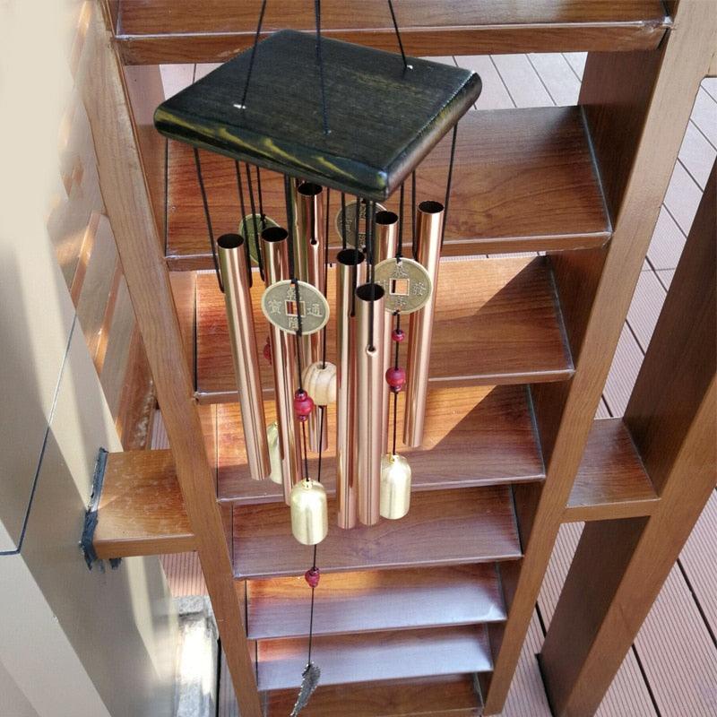 Large Copper Money Pendant Wind Chime Tubes Bells Copper Metal Pipe Chime Large Wind Chimes Bells Tubes Pendant Balcony Outdoor Yard Garden Home Decoration