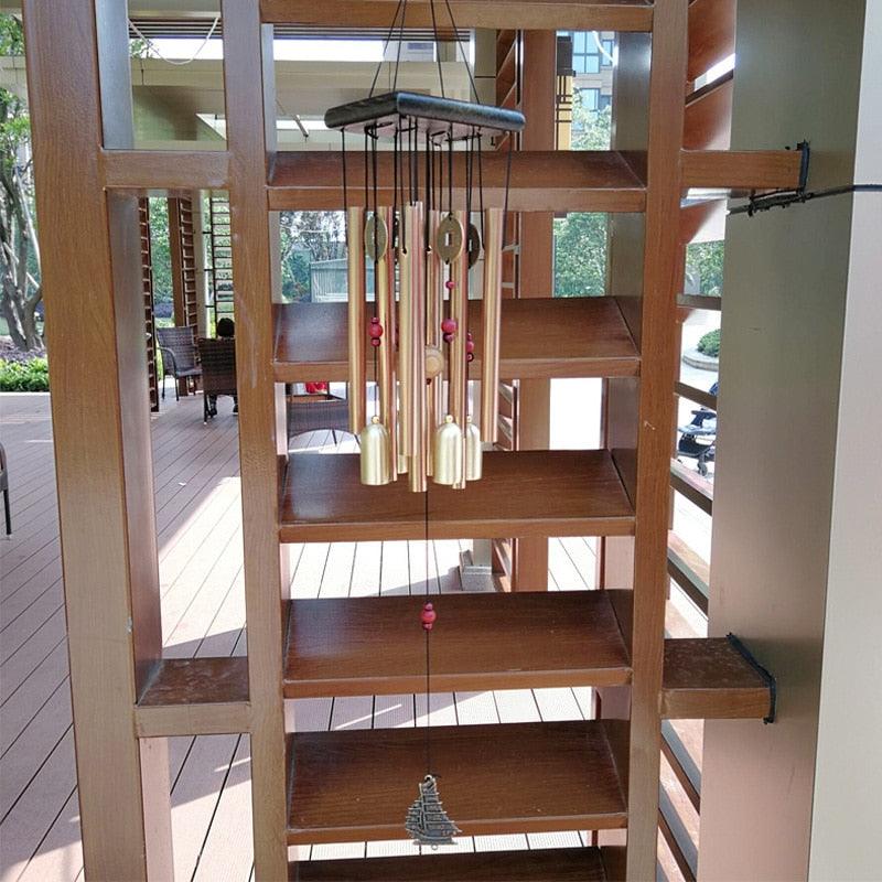Large Copper Money Pendant Wind Chime Tubes Bells Copper Metal Pipe Chime Large Wind Chimes Bells Tubes Pendant Balcony Outdoor Yard Garden Home Decoration