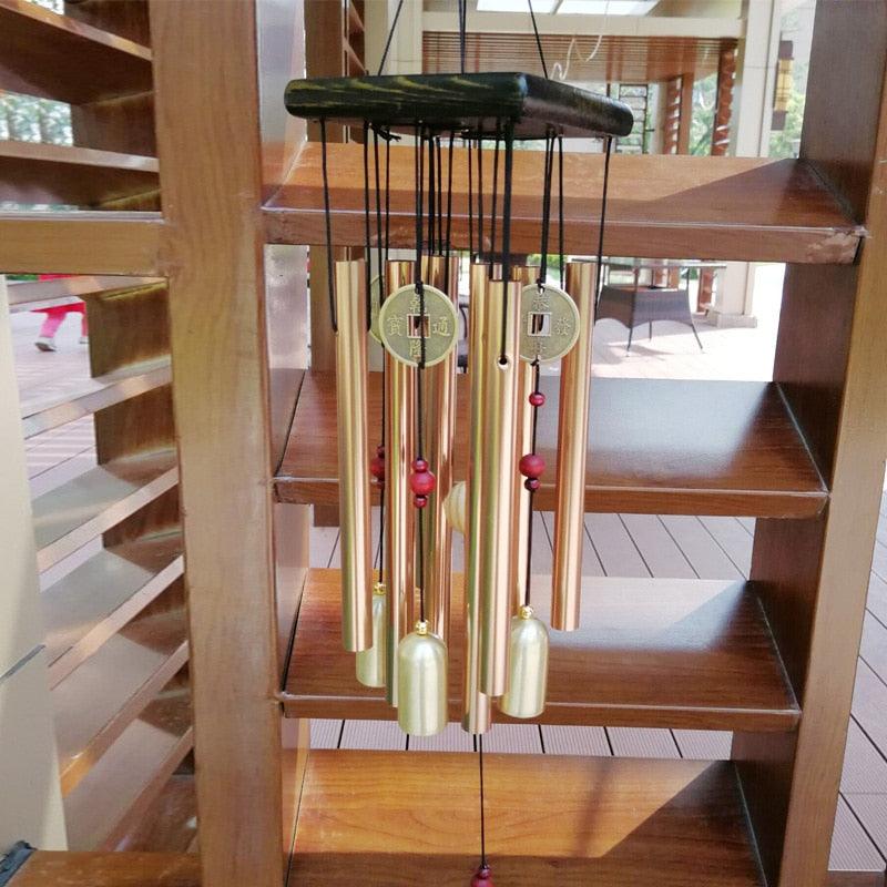 Large Copper Money Pendant Wind Chime Tubes Bells Copper Metal Pipe Chime Large Wind Chimes Bells Tubes Pendant Balcony Outdoor Yard Garden Home Decoration