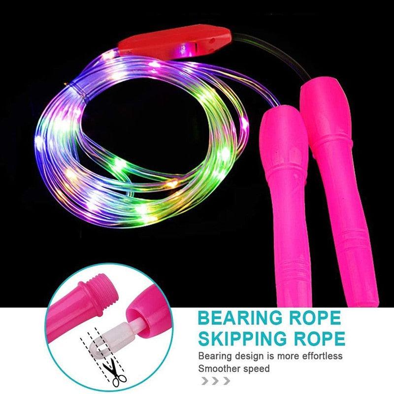 LED Luminous Kids Skipping Ropes Kids Night Exercise Fitness Training Sports Supplies Colorful Glowing Skipping Rope Handles Fast Speed Rope LED Light Up Without Tangles For Basic Jumping Training Women Kids