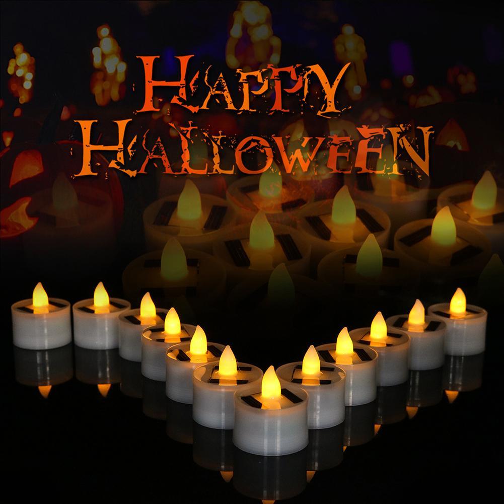 LED Solar Lamp Solar Electronic Candle Light LED Tea Lights Candles Battery Powered Fake Candles for Wedding Party Holidays Home Decoration Outdoor Electronic Flameless Candle Light For Outdoor Christmas Halloween