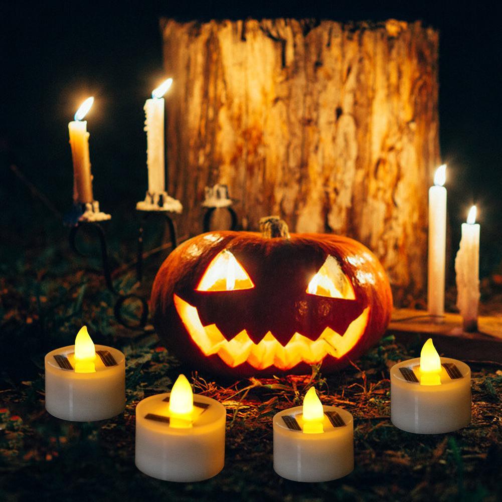 LED Solar Lamp Solar Electronic Candle Light LED Tea Lights Candles Battery Powered Fake Candles for Wedding Party Holidays Home Decoration Outdoor Electronic Flameless Candle Light For Outdoor Christmas Halloween