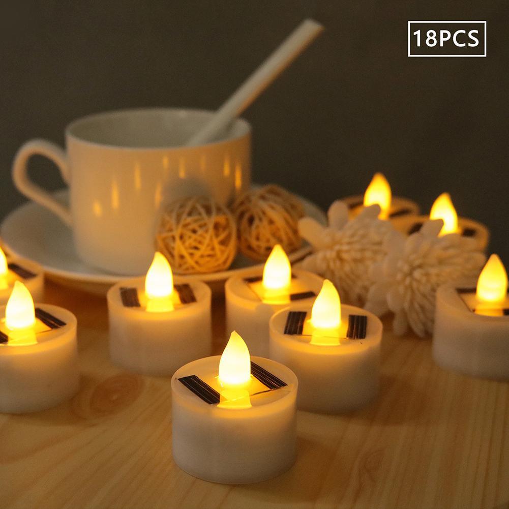 LED Solar Lamp Solar Electronic Candle Light LED Tea Lights Candles Battery Powered Fake Candles for Wedding Party Holidays Home Decoration Outdoor Electronic Flameless Candle Light For Outdoor Christmas Halloween