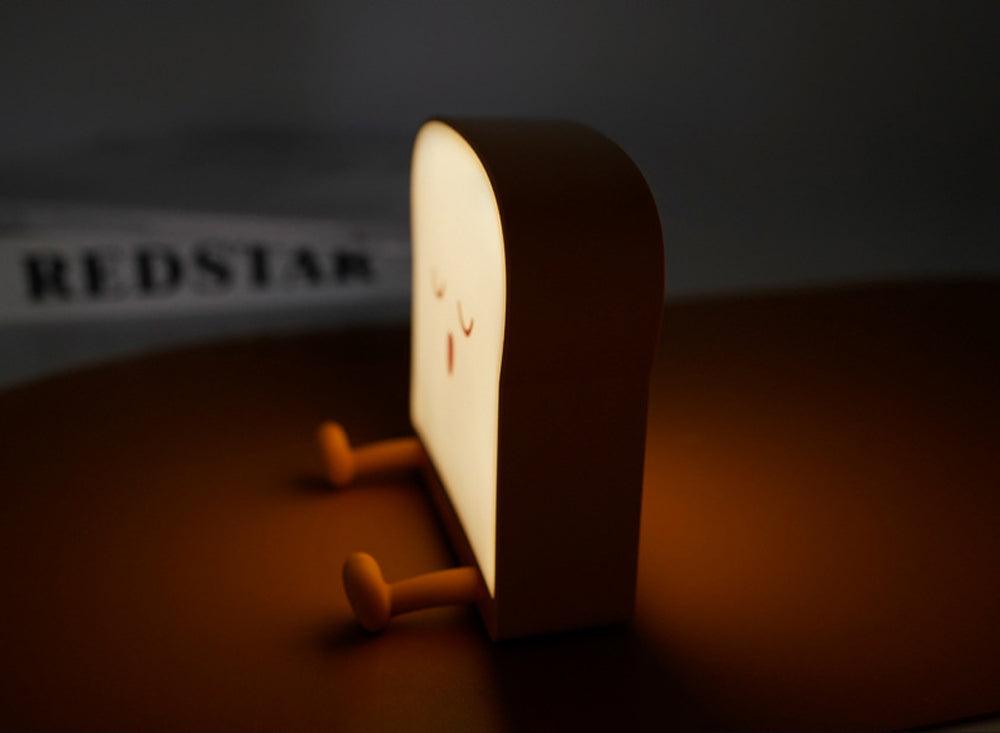 LED Toast Night Light with Silicone Foot Phone Holder Table Lamp Infinite Dimming Bread Decoration Creative Lamp Decorative Table Lamp Cute Study Lamps for Bedroom Décor